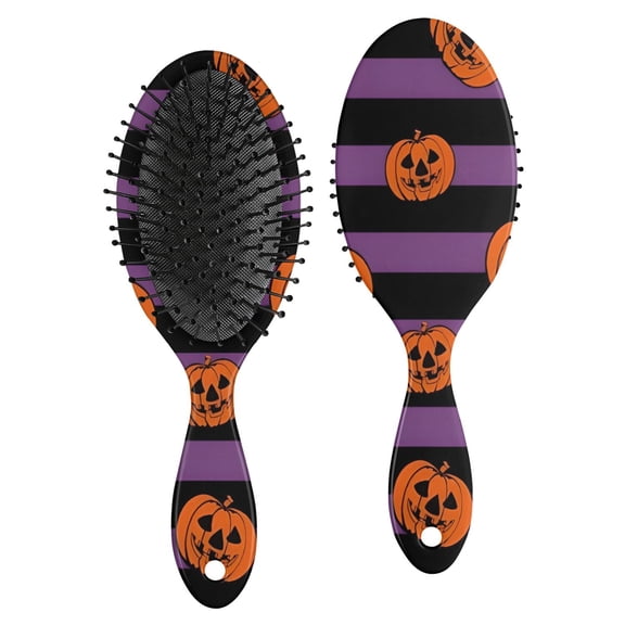 Halloween Purple and Black Striped Pumpkins Hair Brush,Girls Detangling Hair Brush,Glide Through Tangles with Ease for Wet & Dry Hair,8.8"X2.8"
