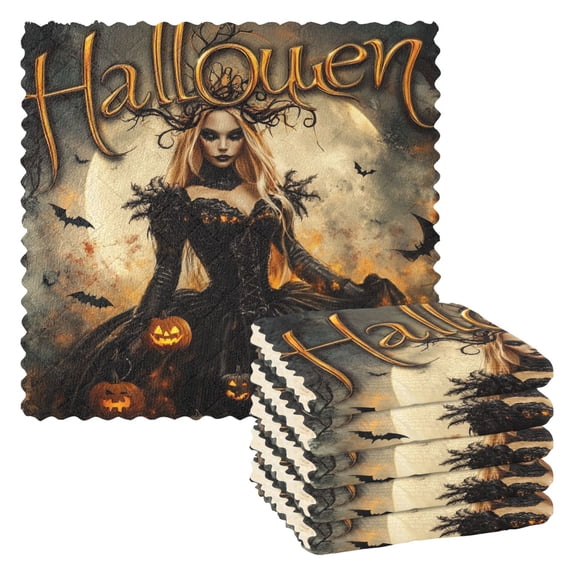 Halloween Queen Of Darkness Kitchen Cloth Dish Towels for Drying Washing Absorbent Dish Rags 6 Pack