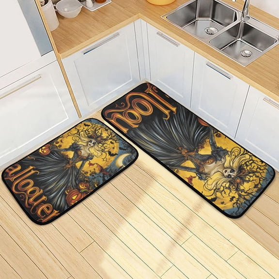 Halloween Queen Pumpkin Kitchen Mat Set of 2 Cushioned Non Slip Rugs for Bedroom Floor Runner Mats