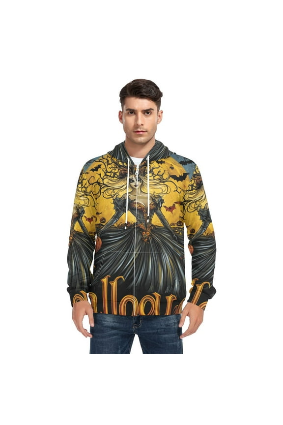 Halloween Queen Pumpkin Men’s Hoodies Sweatshirt with Full Zip Pockets Fleece Jackets