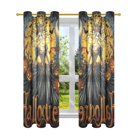 Halloween Queen Pumpkin Semi Sheer Curtains for Living Room Bedroom Set of 2 Insulated Window Drapes