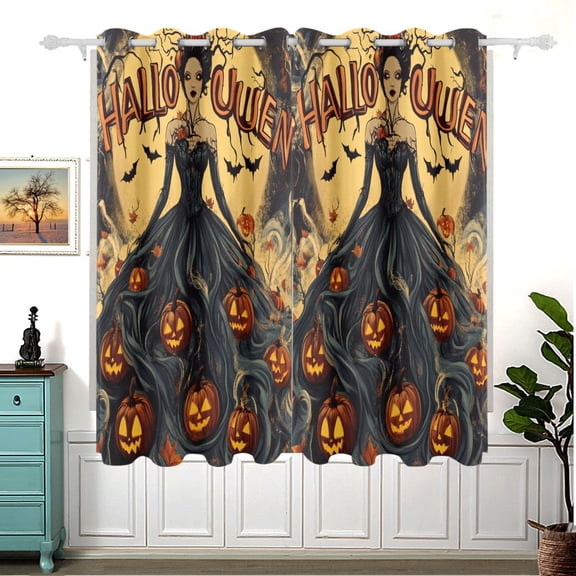 Halloween Queen and The Pumpkins Blackout Curtains for Living Room Bedroom 55W x 63L Insulated Window Drapes 2 Panels
