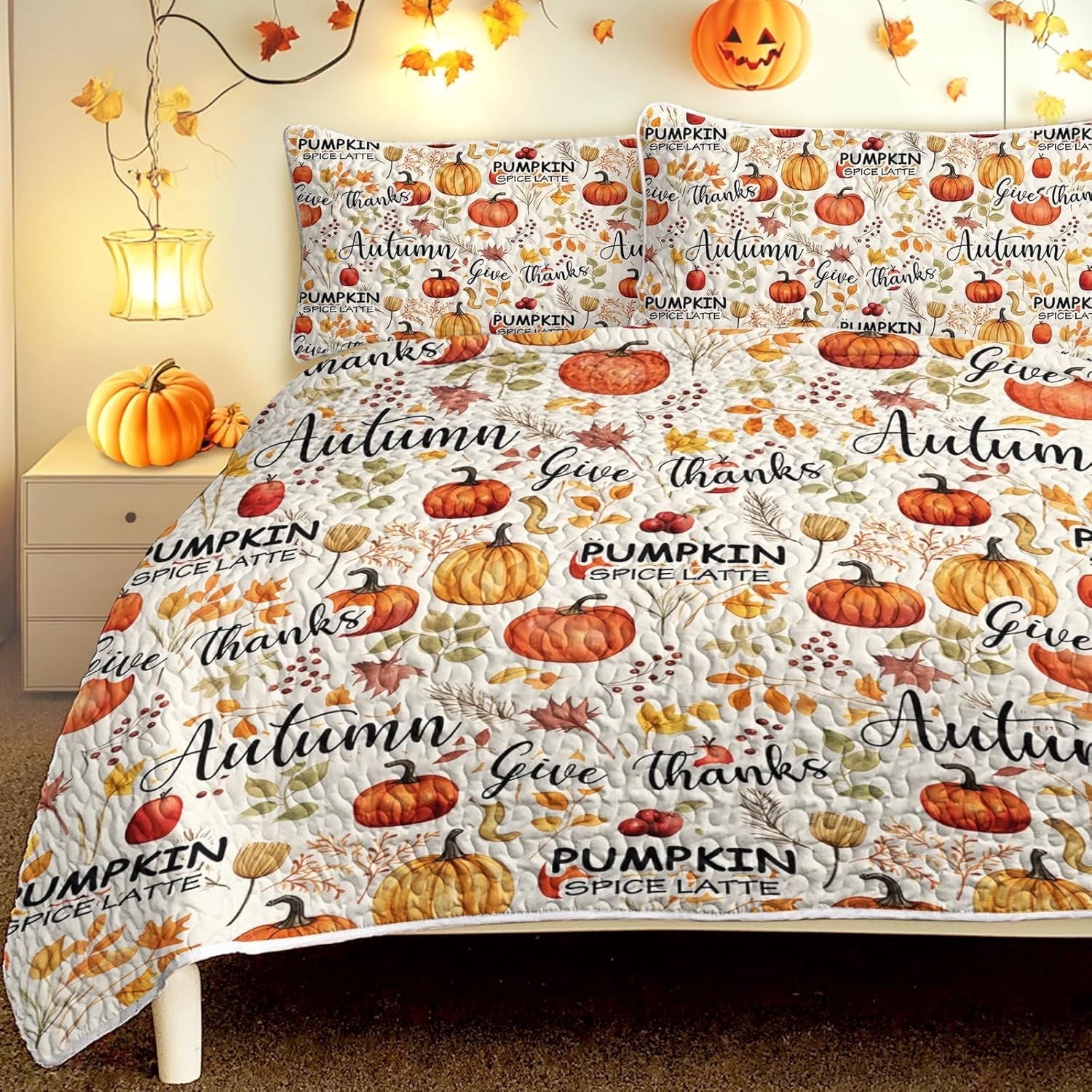 Halloween Quilt Set 1 Quilt + 2 Pillow Shams Soft Microfiber Bedding with Witch Pattern