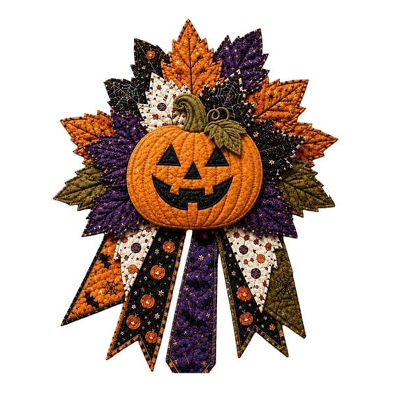 Halloween Quilted Pumpkin Door Hanger, Fabric Patchwork Wall Decor, Autumn Fall Home Front Door Ornament