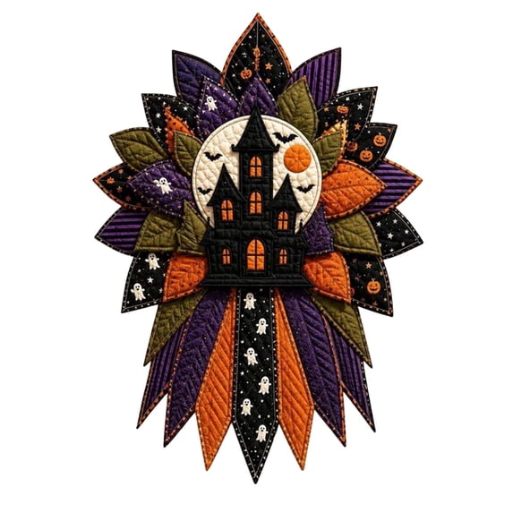 Halloween Quilted Pumpkin Door Hanger, Fabric Patchwork Wall Decor, Autumn Fall Home Front Door Ornament