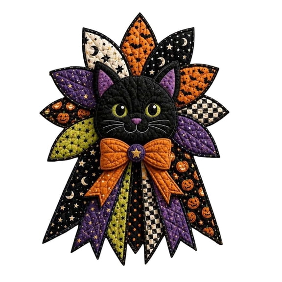 Halloween Quilted Pumpkin Door Hanger, Fabric Patchwork Wall Decor, Autumn Fall Home Front Door Ornament