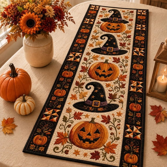 Paper Table Runner Fall Halloween Quilted Table Runner, Autumn Pumpkin Fall Decor - Walmart.com