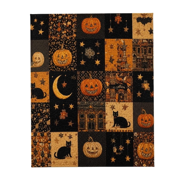 Halloween Quilted Throw Blanket Spooky PatchworkPolyester Gothic Bedding Festive Checkered Cozy Blankets for Sofa Couch Bed Home Decor(B1)