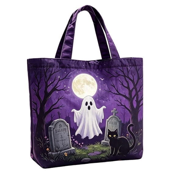 Halloween Quilted Tote Bag Cute Trick Or Treat Boo Bags Shoulder Strap Padded Novelty Print Reusable Handbag