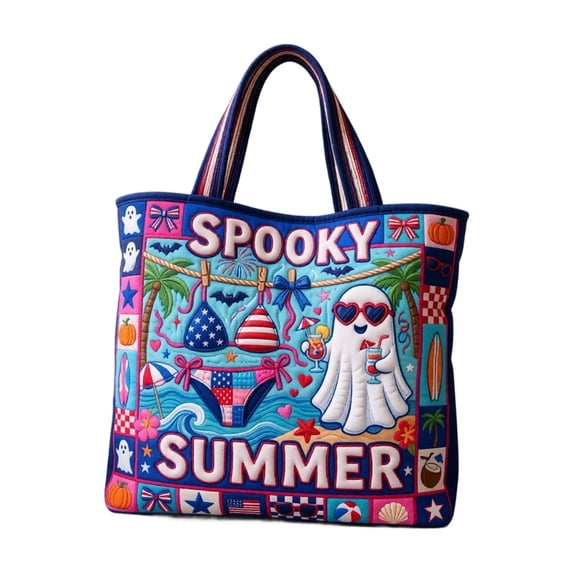 Halloween Quilted Tote Bag with Embroidery, Stylish Holiday Shoulder Purse for Women, Spooky Theme Daily Handbag for Fall Parties and Seasonal Outfits, 1Pack B