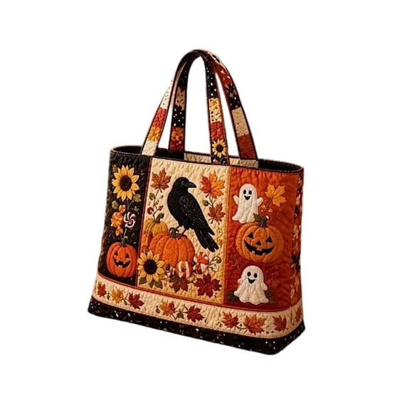 Halloween Quilted Tote Bag, Pumpkin Trick or Treat Candy Goody Bags for Candy Handbag