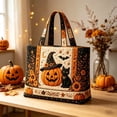thumbnail image 1 of Halloween Quilted Tote Bag with Spooky Pattern, Spacious Shoulder Handbag for Travel Daily Use, Fall Holiday Purse, 15.0x13.8x3.9 Inch., 1 of 3