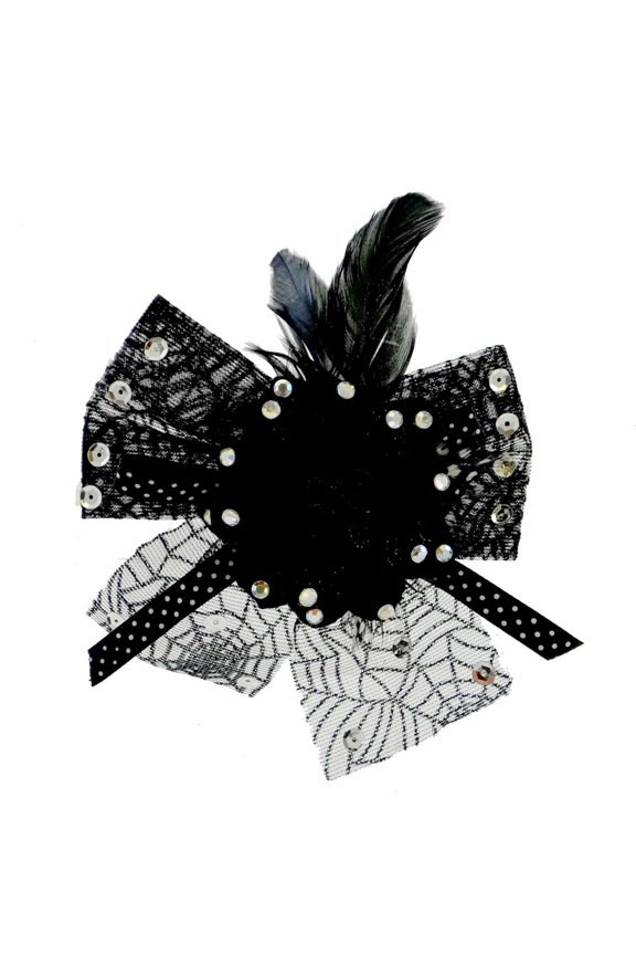 RIBBON FEATHER BRACELET FLOWER Fabric Black Rose Netting 20111462