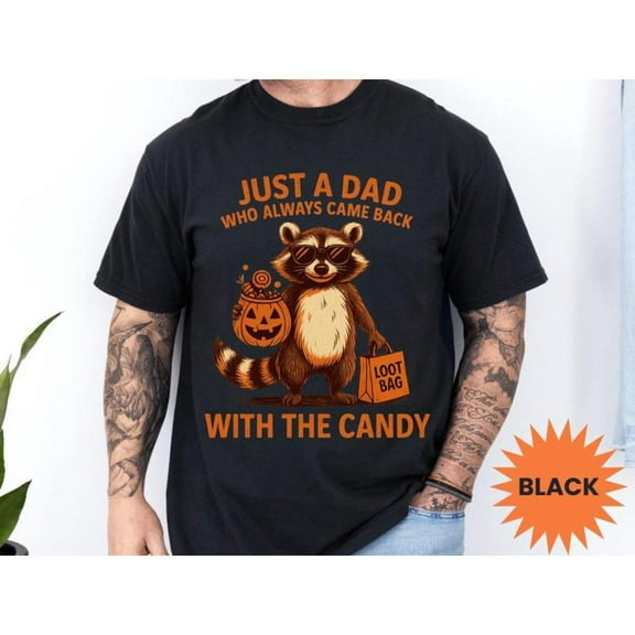 Halloween Raccoon Graphic Tee T-Shirt Cotton Top Candy Design Spooky Casual Short Sleeve Crew Neck Black S-5XL