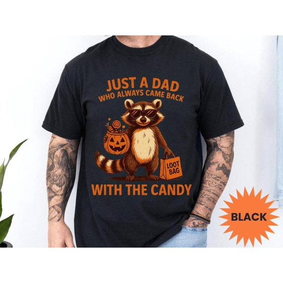 Halloween Raccoon Graphic Tee T-Shirt Cotton Top Candy Design Spooky Casual Short Sleeve Crew Neck Black S-5XL