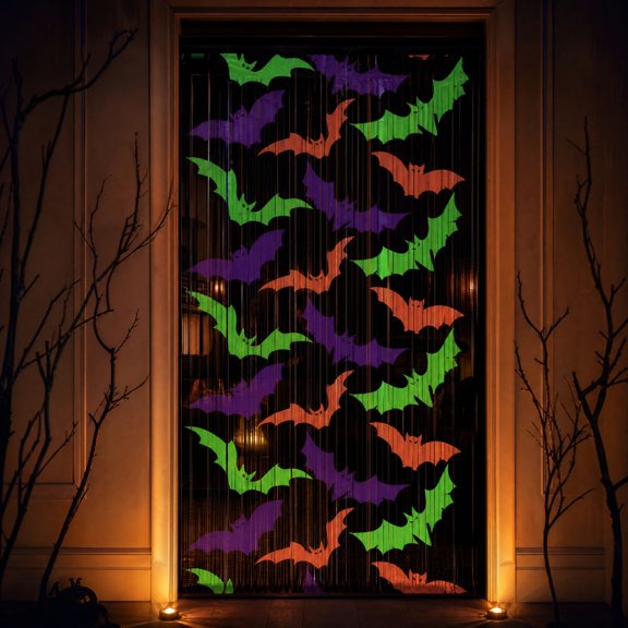 Halloween Rain Curtain Decoration, Fluorescent Fringe Party Backdrop with Eye Catching Glow Effect Easy Setup Design and Reusable Style, Halloween Decor for Parties Hauntedy Housess and Photo Booths