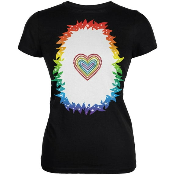 Halloween Rainbow Heart Unicorn Costume Pony Juniors Soft T Shirt Black X-LG