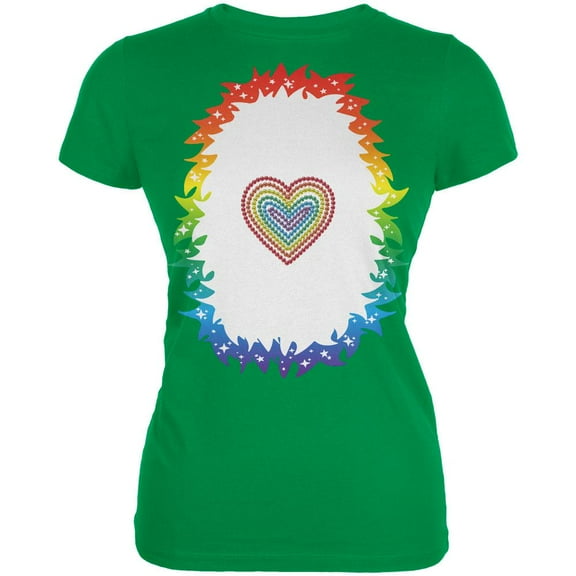 Halloween Rainbow Heart Unicorn Costume Pony Juniors Soft T Shirt Irish Green X-LG