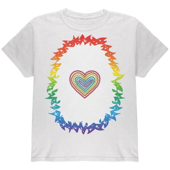 Halloween Rainbow Heart Unicorn Costume Pony Youth T Shirt White YXL