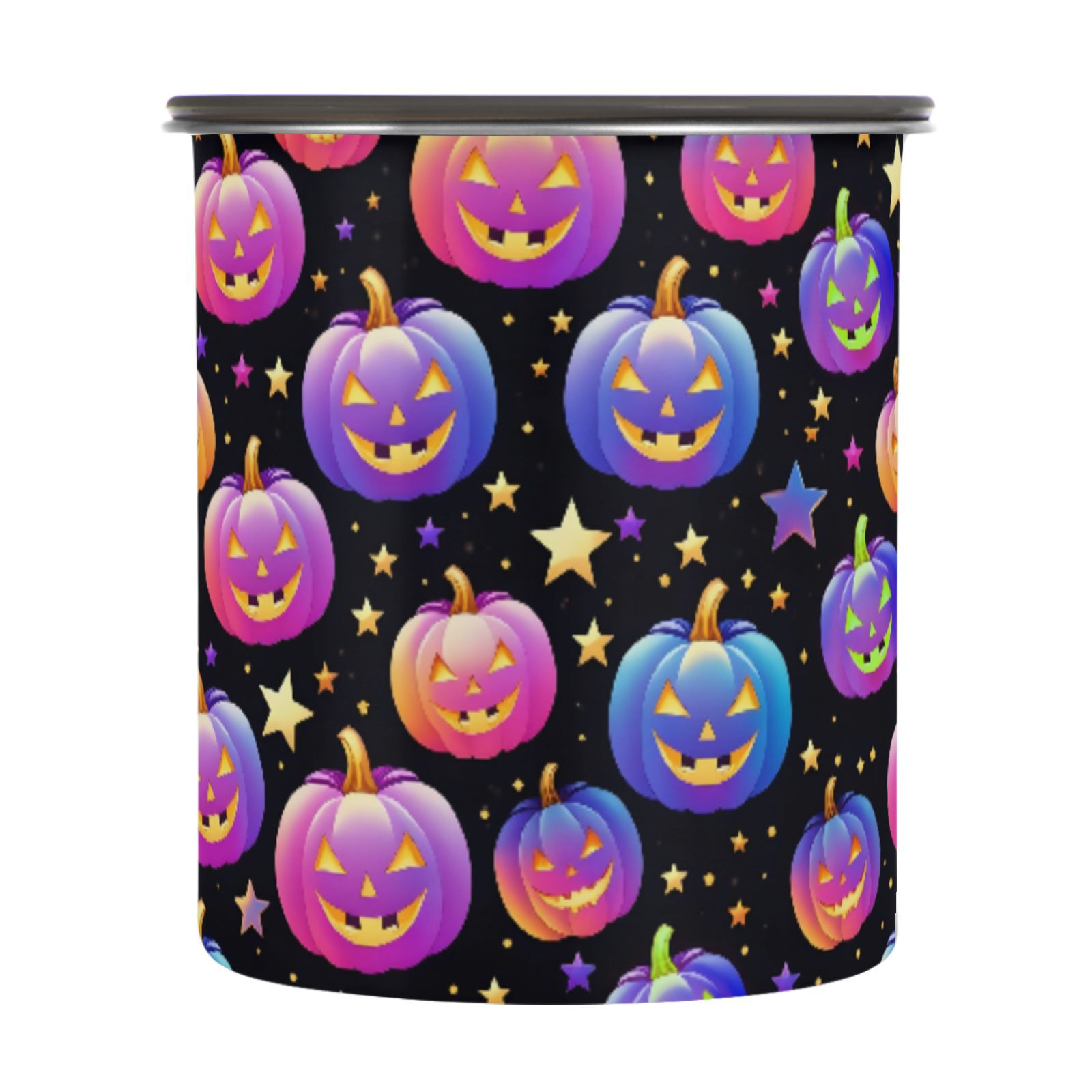 Halloween Rainbow Pumpkin Cute Airtight Coffee Bean Canister 30oz Food Storage Containers with Lids For Gournd, Tea, Sugar, Flour, Rice, Cereal, Candy Cookie Jar