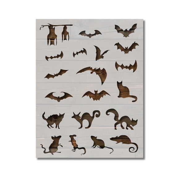 Halloween Rats Cats Bats Stencil Template Reusable 8.5 x 11 Inches for Painting on Walls, Wood, Arts and Crafts by Stencilville