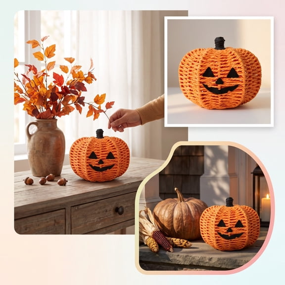 Halloween Rattan Pumpkin Decoration Handmade Pumpkin Ornament Outdoor Decor Festival Props Porch Garden Yard Scene Decoration Fall Party Display Spooky Holiday Home Styling Seasonal