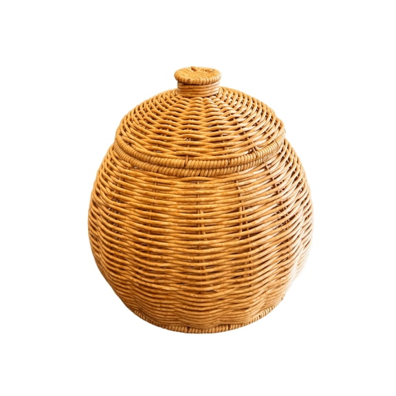 Halloween Rattan Pumpkin Storage Decor with Lid,2 Sizes Optional Hand Woven Pumpkin Container,Farmhouse Pumpkin Shaped Storage Basket for Snacks,Candy Home Halloween Gifts Halloween Decorations