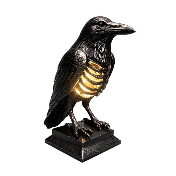 Halloween Raven Skeleton LED Lamp, Illuminated Ribcage Crow Resin Statue, Dark Gothic Crow Figurine, Spooky Table Ornament for Halloween Home Decor