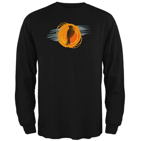 Halloween Raven in a Harvest Moon Abstract Mens Long Sleeve T Shirt Black 2XL