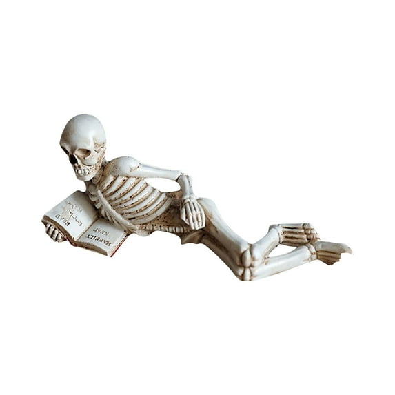 Halloween Reading Book Figurine Resin Statue Party Tabletop Shelf Decoration Skeleton Ornament Collectible Home Desktop
