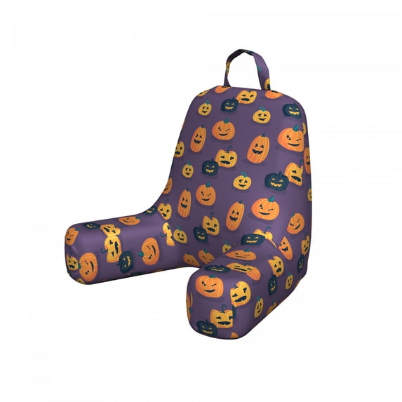 Halloween Reading Pillow Cover, Spooky Pumpkins Funny Evil Harvest Day of the Dead Celebration Layout, Unstuffed Printed Bed Rest Case from Soft Fabric, Small, Orange and Violet, by Ambesonne
