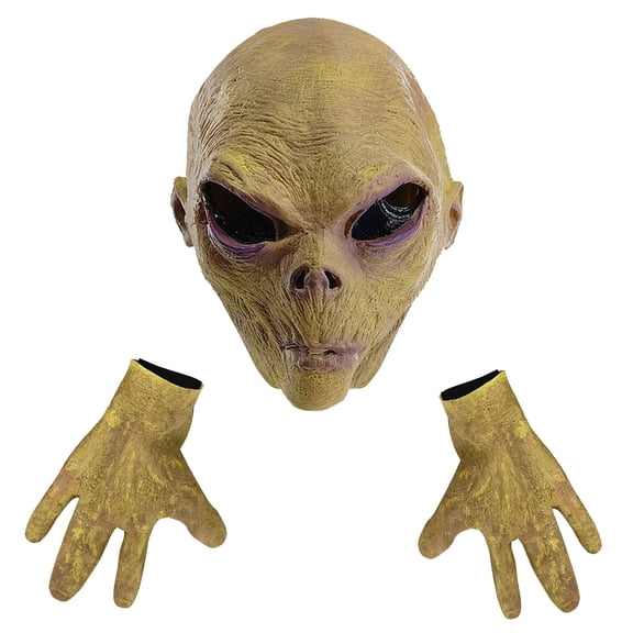 Halloween Realistic Alien Mask with Gloves,Scary Alien Head Mask