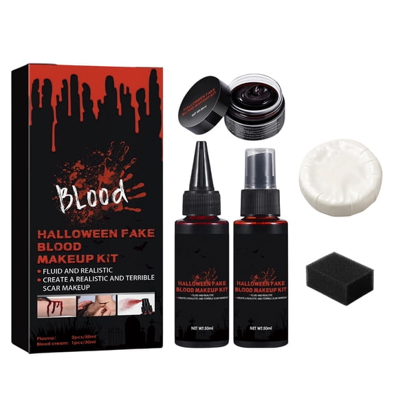 Halloween Realistic Fake Blood Special Effects Makeup Kit, Complete Wound & Scar Makeup Set for Horror Party Cosplay Haunted House Dress-Up