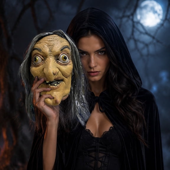 Halloween Realistic Old Witch Full Face Mask with Grey Hair, Creepy Wrinkled Witch Grandma Plastic Mask, Scary Cosplay Costume Accessory for Halloween Party Creepy Shelter Role Play