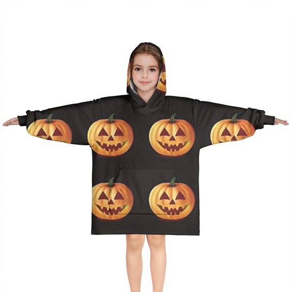 Halloween Realistic Pumpkins Pattern Blanket Hoodies for Kids 6-13YR Oversize Wearable Blanket Hoodies for Boys Girls Teens