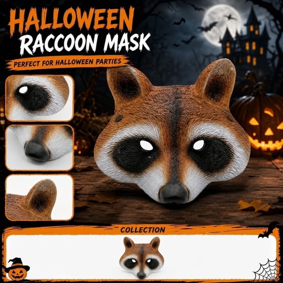 Halloween Realistic Raccoon Animal Mask,3 Colors Soft PU Leather Cosplay Mask,Carnival Costume Accessory for Adult Halloween Party Supplies Halloween Decorations