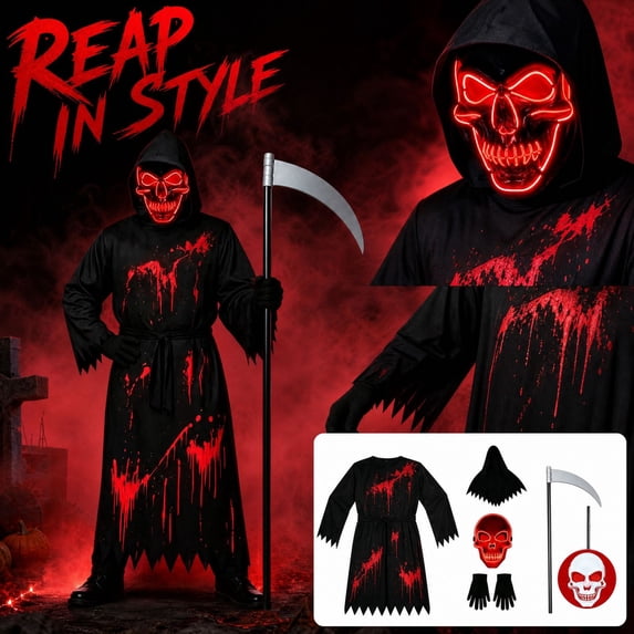 Halloween Reaper Themed Costume Set, Complete Role‑Play Outfit with Matching Accessories, Dress‑Up Ensemble for Themed Gatherings, Performances and Holiday Event Activities (Style#2 S)