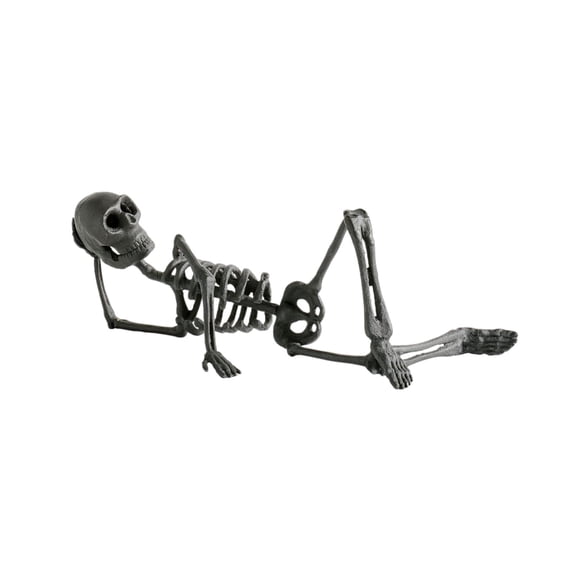 Halloween Reclining Skeleton Figurine, Mini Bone Statue, Spooky Desktop Ornament for Dining Table Mantel Shelf Indoor Holiday Party Tabletop Decor