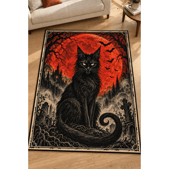 Halloween Rectangle Area Rug, Custom Made Washable Carpet Mat, Non-Slip Spooky Season Home Decor for Living Room, Bedroom, Kitchen and Entryway (2x3ft)
