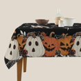 thumbnail image 1 of Halloween Rectangle Tablecloth 60x84 Inch Burnt Orange Cream Pumpkin Dark Black White Rose Floral Holiday Themed Decorative Table Cloth Farmhouse for Indoor Party Kitchen Dinner Picnic Decor, 1 of 5