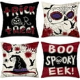 thumbnail image 1 of Halloween Red and Black Home Decor Throw Pillow Covers 16x16 Inch Set of 4, Halloween Trick or Treat Boo Spooky Ekk Rose Flower Skull Witch Hat Decorations Cushion Case for Sofa Couch, 1 of 5