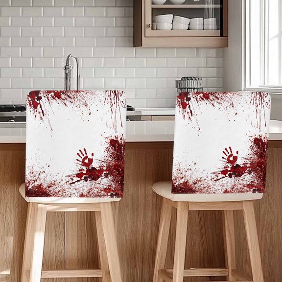Halloween Red Blood Chair Back Cover for Dining Room Set of 8, Horror Bloody Handprint Removable Kitchen Chair Slipcovers, Washable Seat Protector for Restaurant Party Banquet Wedding Décor