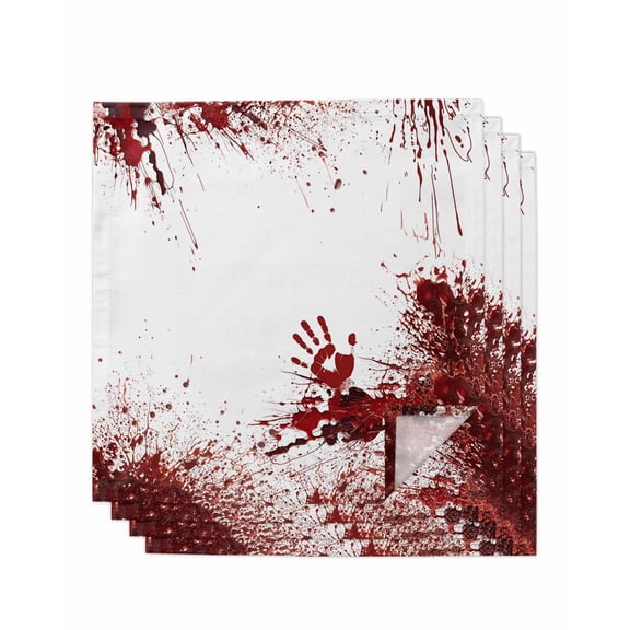 Halloween Red Blood Cloth Napkins Set of 4 Reusable Dinner Napkins, Horror Bloody Handprint Cocktail Napkin Washable Table Napkins for Wedding/Holiday Party/Baby Shower 20"x20"
