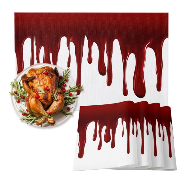 Halloween Red Blood Placemats Set of 1 Horrible Heat Insulation Non-Slip Place Mats Washable Table Mats for Dining room Party Kitchen Decor, 13 x 19 Inches