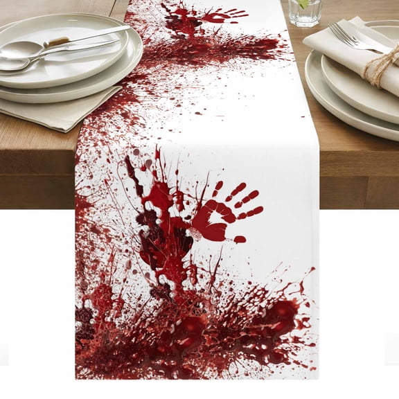 Halloween Red Blood Table Runner - 60 Inch Long, Kitchen Dining Table Runner Dresser Scarves, Horror Bloody Handprint Farmhouse Decor for Coffee Tables Wedding Party Banquet