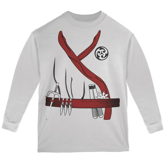 Halloween Red Clan Ninja Assassin Costume Youth Long Sleeve T Shirt White YXL