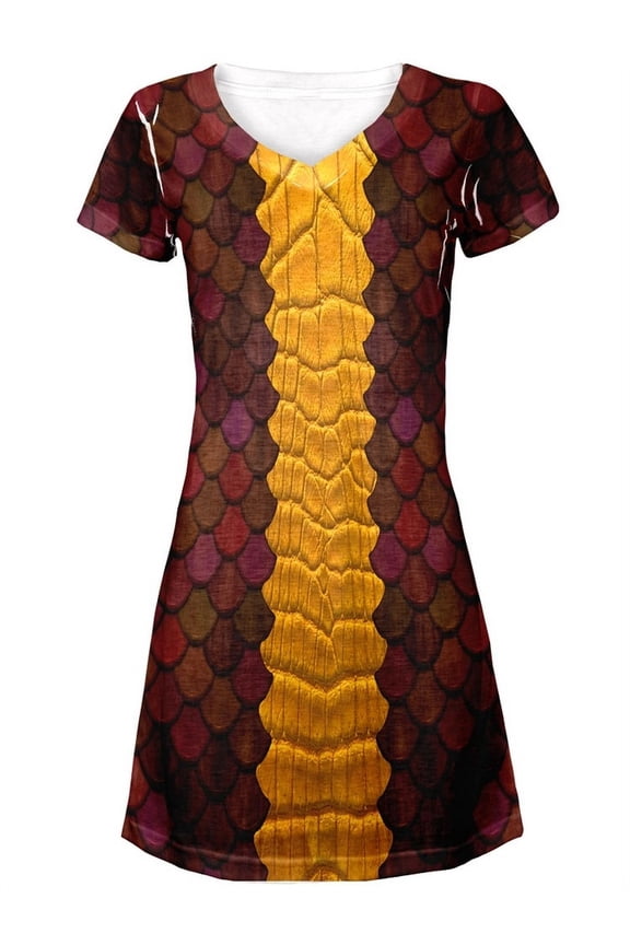 Halloween Red Dragon Costume All Over Juniors V-Neck Dress