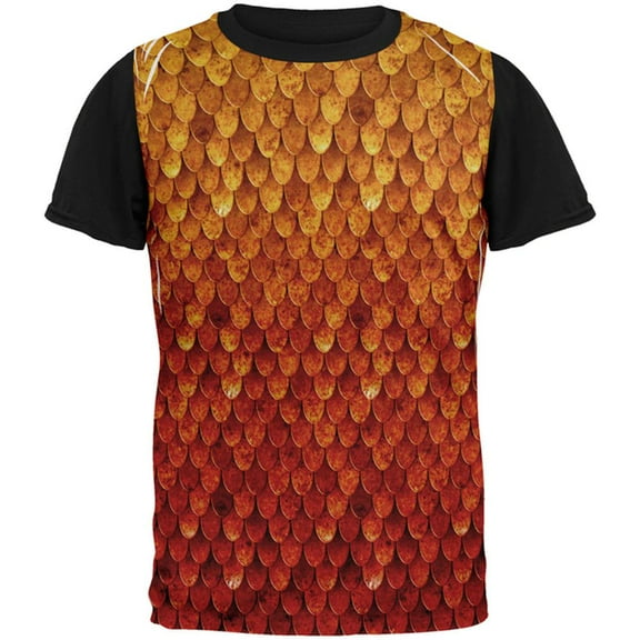 Halloween Red Fire Dragon Rider Armor All Over Mens Black Back T Shirt Multi SM