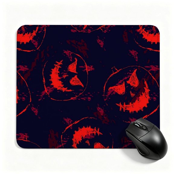 Halloween Red Ghost Face Mouse Pad with Stitched Edges, 11.8 x 9.8 inch Washable Square Desk Pad, Non-Slip Rubber Base, Office Laptop Accessory, Halloween Gift for Men & Women