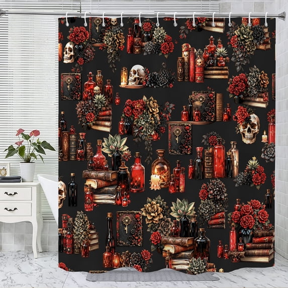 Halloween Red Magic Potion Shower Curtain, Holiday Bathroom Decor, Polyester Fabric Waterproof Machine Washable, Halloween Home Party Decoration, 72 x 72 Inches